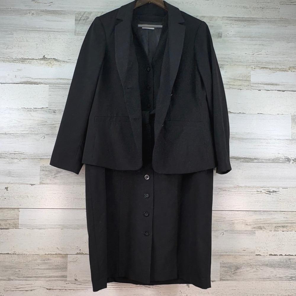Calvin Klein Womens Black 2 Piece Blazer and Button Front Dress Suit Set 18W